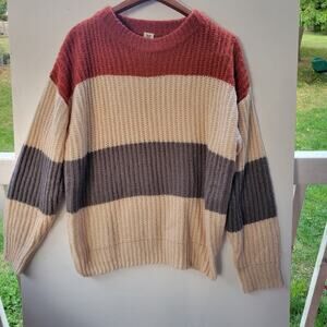 Sew In Love Autumn Love Lightweight Cream Striped Crewneck Sweater Sz S